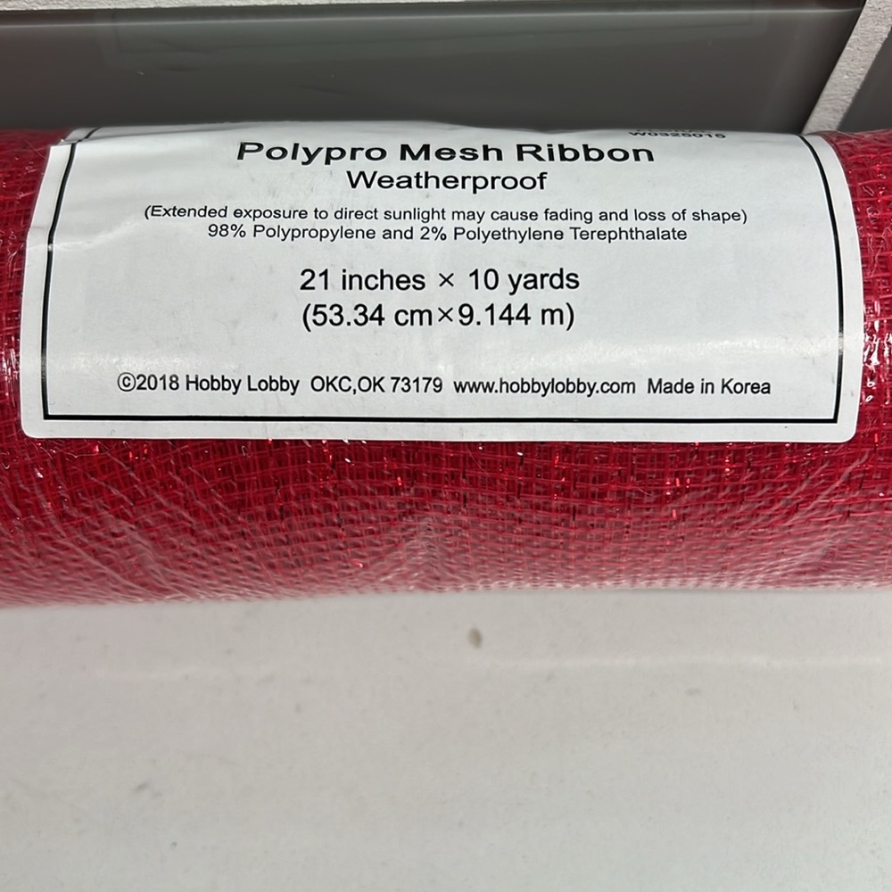 Hobby Lobby Polypro Mesh Ribbon Weatherproof Red - Picture 5 of 7
